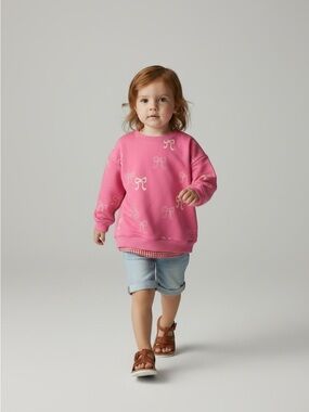 Garanimals pink bow  print Girls Sweatshirt 4T long sleeves pull-on cotton blend